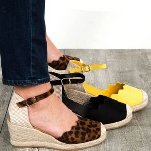 New Leopard Mary-Jane Espadrille Wedge Heel Sandals